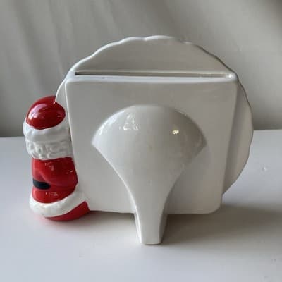 Vintage Christmas Santa Ceramic Picture Frame VTG XMAS Santa Claus Wreath 80/90s - Thumbnail 3