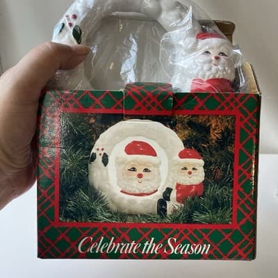 Vintage Christmas Santa Ceramic Picture Frame VTG XMAS Santa Claus Wreath 80/90s - Thumbnail 17