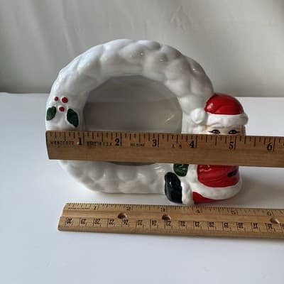 Vintage Christmas Santa Ceramic Picture Frame VTG XMAS Santa Claus Wreath 80/90s - Thumbnail 6