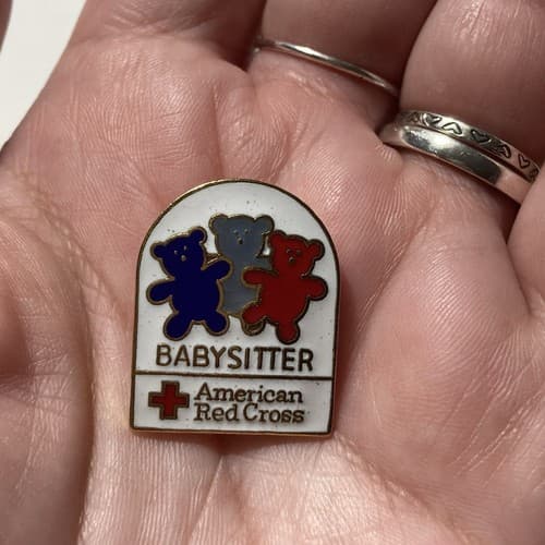 Vintage American Red Cross Babysitter Bears Enameled Pin 80s 90s Retro Deadstock - Thumbnail 5