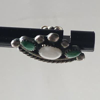 VTG Zuni Native American Sterling Silver Post EarringsTurquoise MOP Petit Point - Thumbnail 5