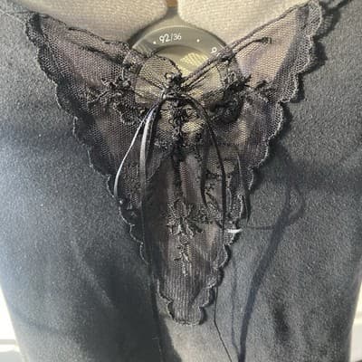 Vintage Fredericks of Hollywood Black Lace Cami Camisole Tank Top Whimsygoth L - Thumbnail 5