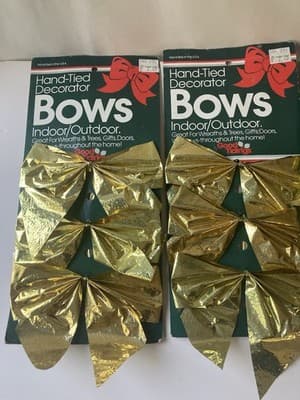 Vintage Christmas Gold Bow Ornaments Wreaths Gifts Deadstock 3Packs Good Tidings - Thumbnail 3