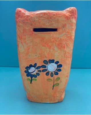 Vintage 60s 70s OWL Chalkware Piggy Bank Plaster Kitschy Psychedelic Retro MCM - Thumbnail 4