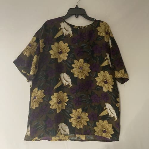 Vintage 90s Women's Silk Floral Boxy Shirt Top SILK CLUB L-XL grunge cottage - Thumbnail 7