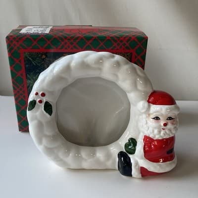 Vintage Christmas Santa Ceramic Picture Frame VTG XMAS Santa Claus Wreath 80/90s - Thumbnail 11