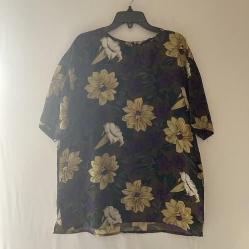 Vintage 90s Women's Silk Floral Boxy Shirt Top SILK CLUB L-XL grunge cottage - Thumbnail 2