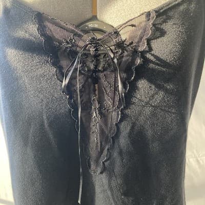 Vintage Fredericks of Hollywood Black Lace Cami Camisole Tank Top Whimsygoth L - Thumbnail 10