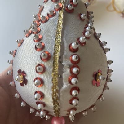 Vintage Christmas Ornaments Push Pin Sequins Calico Home Made Retro Bell 4 Pcs - Thumbnail 16