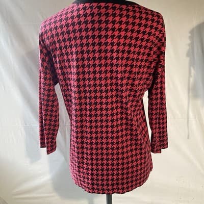 Vintage Womens Houndstooth Shirt Top COTTON Preppy Office Core Red Black Medium - Thumbnail 2