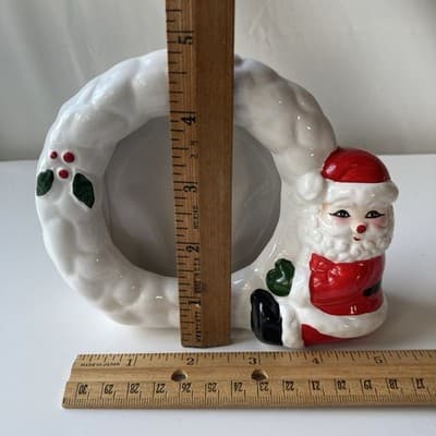 Vintage Christmas Santa Ceramic Picture Frame VTG XMAS Santa Claus Wreath 80/90s - Thumbnail 4