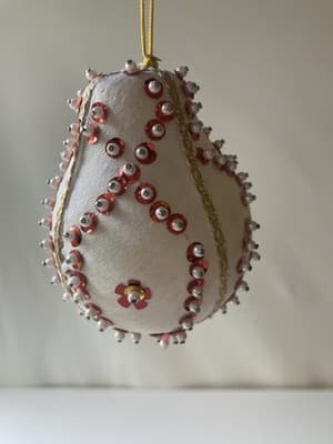 Vintage Christmas Ornaments Push Pin Sequins Calico Home Made Retro Bell 4 Pcs - Thumbnail 15