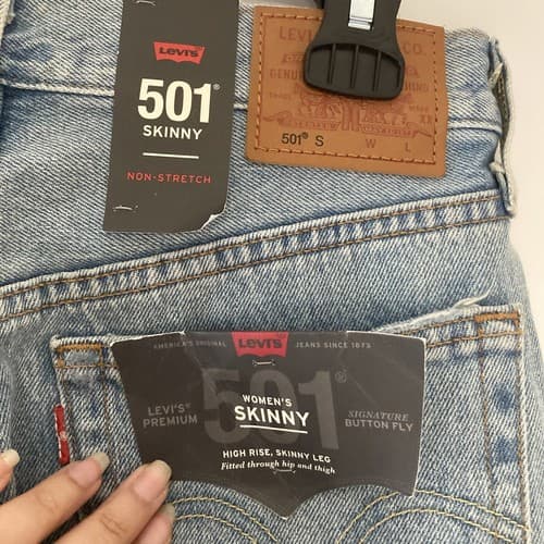 LEVI'S 501 Women's High-Rise Skinny Leg Jeans 25 x 28 Distressed Blue Denim NWT - Thumbnail 10