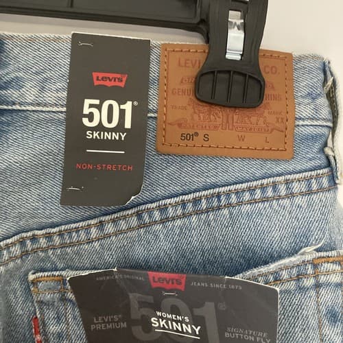 LEVI'S 501 Women's High-Rise Skinny Leg Jeans 25 x 28 Distressed Blue Denim NWT - Thumbnail 11