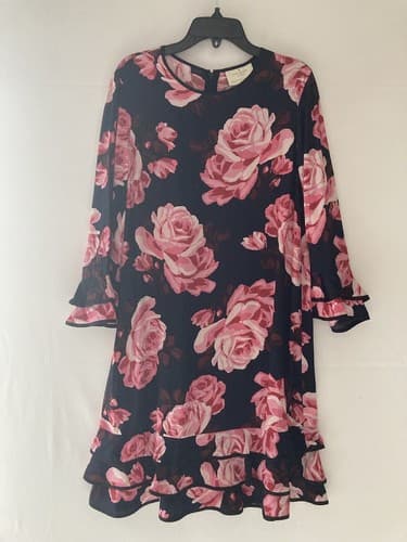 Kate Spade New York Rosa Ruffle Shift Dress Women’s Size XS Roses Floral AOP EUC - Thumbnail 12