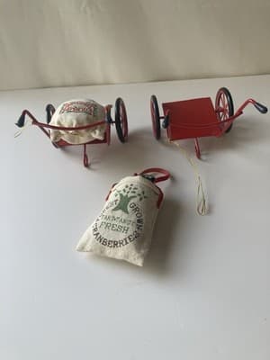 Vintage Christmas Ornaments 3pcs Red Wheelbarrow Kurt Adler Read Description - Thumbnail 3