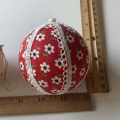 Vintage Christmas Ornaments Push Pin Sequins Calico Home Made Retro Bell 4 Pcs - Thumbnail 5