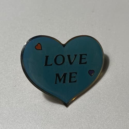 Vintage Heart Pin "LOVE ME" Conversation Hearts 80s 90s Retro Deadstock