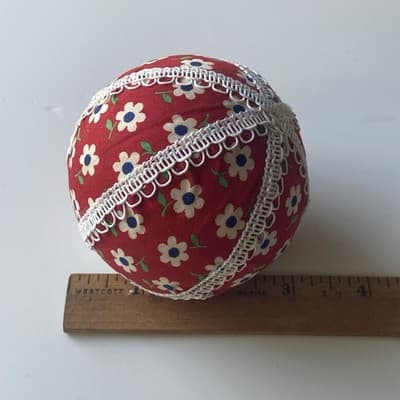 Vintage Christmas Ornaments Push Pin Sequins Calico Home Made Retro Bell 4 Pcs - Thumbnail 8