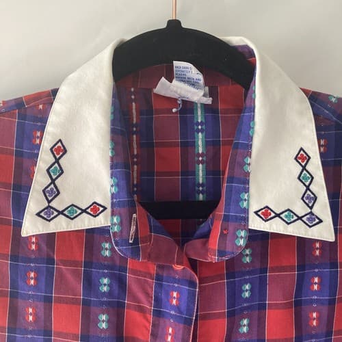 Vintage 70’s Koret City Blues Embroidered Plaid Button Up Shirt Women’s Size 10 - Thumbnail 3