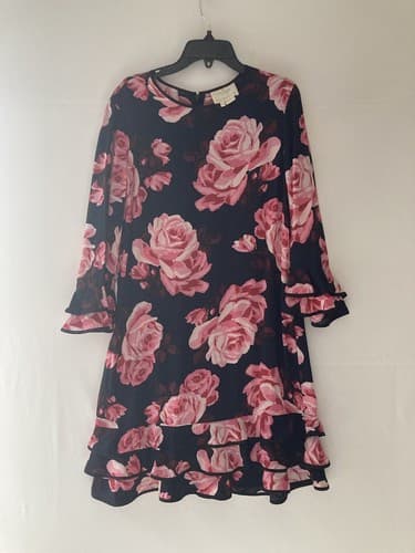 Kate Spade New York Rosa Ruffle Shift Dress Women’s Size XS Roses Floral AOP EUC