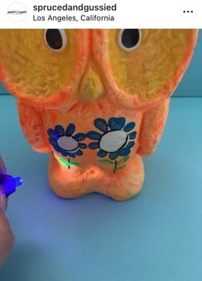 Vintage 60s 70s OWL Chalkware Piggy Bank Plaster Kitschy Psychedelic Retro MCM - Thumbnail 3