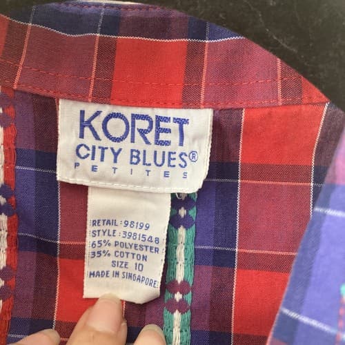 Vintage 70’s Koret City Blues Embroidered Plaid Button Up Shirt Women’s Size 10 - Thumbnail 4