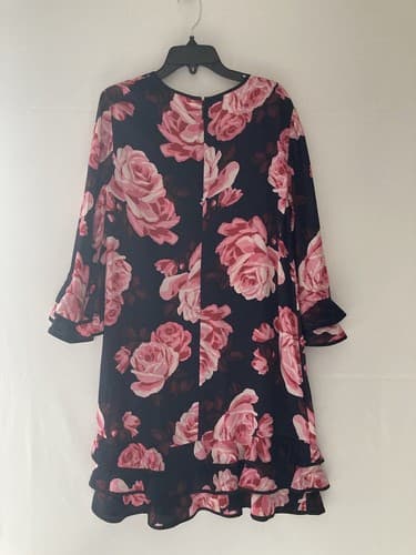 Kate Spade New York Rosa Ruffle Shift Dress Women’s Size XS Roses Floral AOP EUC - Thumbnail 4
