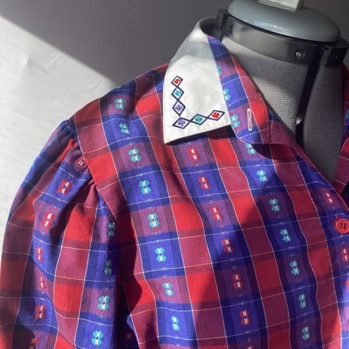 Vintage 70’s Koret City Blues Embroidered Plaid Button Up Shirt Women’s Size 10 - Thumbnail 8