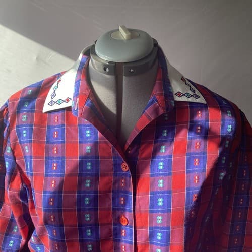 Vintage 70’s Koret City Blues Embroidered Plaid Button Up Shirt Women’s Size 10 - Thumbnail 9