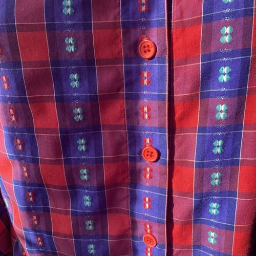 Vintage 70’s Koret City Blues Embroidered Plaid Button Up Shirt Women’s Size 10 - Thumbnail 11