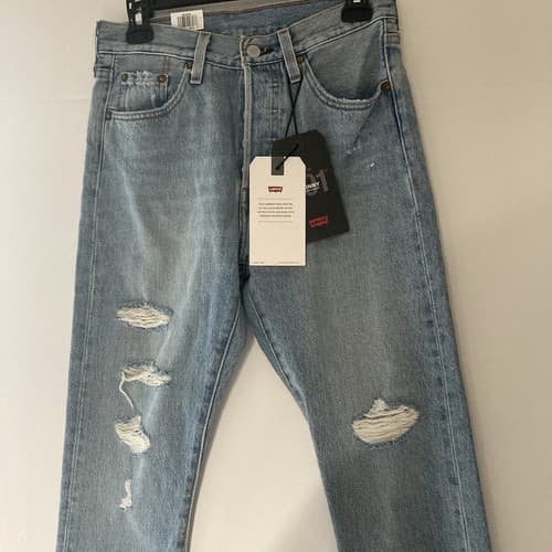 LEVI'S 501 Women's High-Rise Skinny Leg Jeans 25 x 28 Distressed Blue Denim NWT - Thumbnail 17