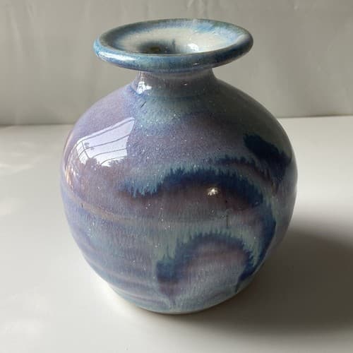 Vintage Pottery Vase Drip Glazed Pastel Watercolor Stoneware 4.5 x3 inch Boho
