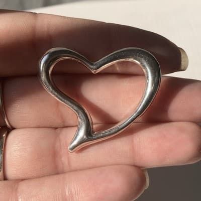 Vintage Sterling Silver 925 Floating Open Puffy Heart Pendant Retro Romantic - Thumbnail 3
