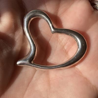 Vintage Sterling Silver 925 Floating Open Puffy Heart Pendant Retro Romantic - Thumbnail 6