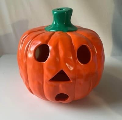 Vintage 90s Ceramic Halloween Pumpkin Jack O Lantern Spooky Season Votive Lights