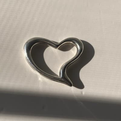 Vintage Sterling Silver 925 Floating Open Puffy Heart Pendant Retro Romantic