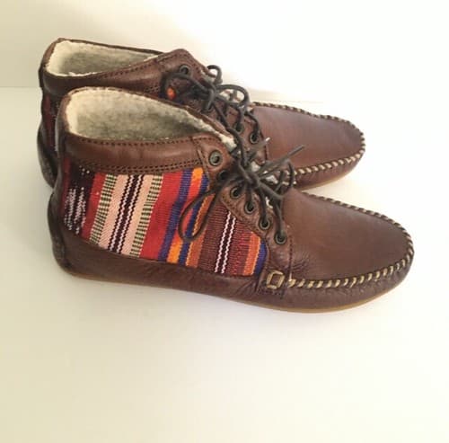 Anthropologie 2586 Cheyenne Brown Leather Moccasins size 8.5 Southwestern Boho - Thumbnail 2