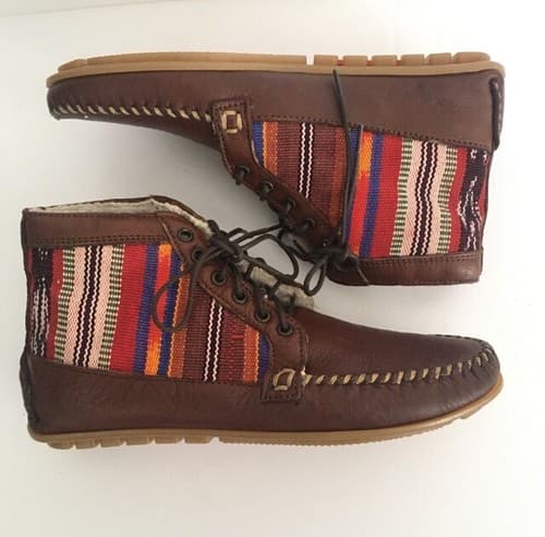 Anthropologie 2586 Cheyenne Brown Leather Moccasins size 8.5 Southwestern Boho