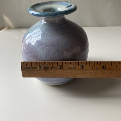 Vintage Pottery Vase Drip Glazed Pastel Watercolor Stoneware 4.5 x3 inch Boho - Thumbnail 6