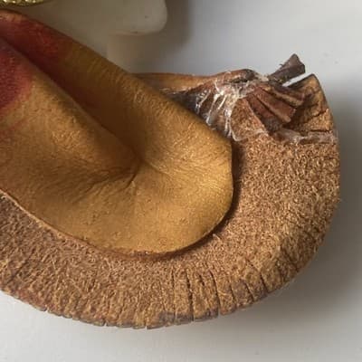 Vintage Lady Head Brooch Leather Suede Feather Head Piece Hat Artisan Retro 3in - Thumbnail 7