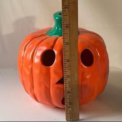 Vintage 90s Ceramic Halloween Pumpkin Jack O Lantern Spooky Season Votive Lights - Thumbnail 3