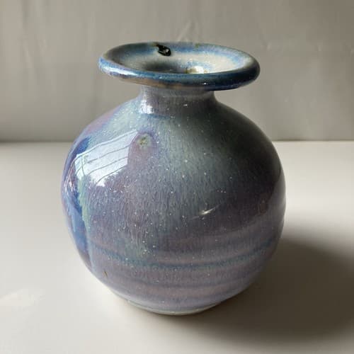Vintage Pottery Vase Drip Glazed Pastel Watercolor Stoneware 4.5 x3 inch Boho - Thumbnail 2
