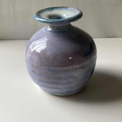 Vintage Pottery Vase Drip Glazed Pastel Watercolor Stoneware 4.5 x3 inch Boho - Thumbnail 3
