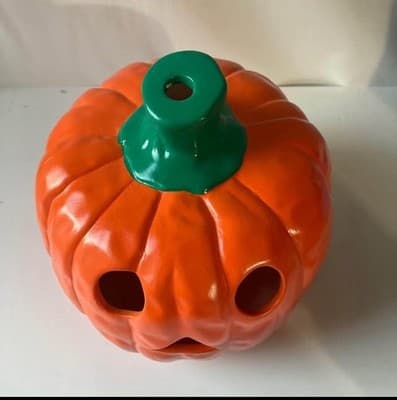 Vintage 90s Ceramic Halloween Pumpkin Jack O Lantern Spooky Season Votive Lights - Thumbnail 7