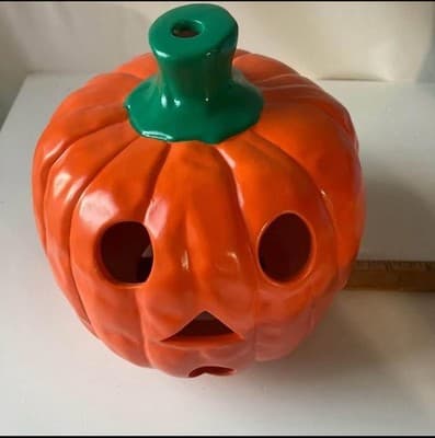 Vintage 90s Ceramic Halloween Pumpkin Jack O Lantern Spooky Season Votive Lights - Thumbnail 5