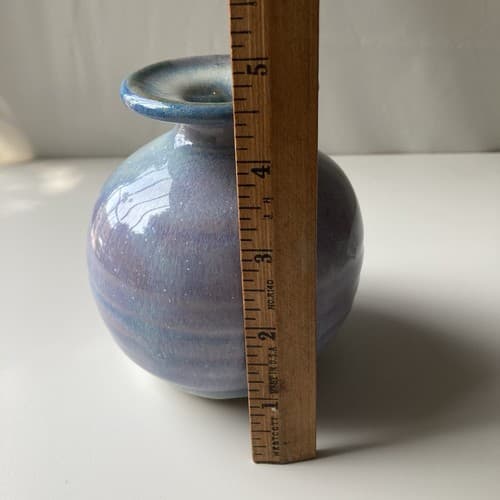 Vintage Pottery Vase Drip Glazed Pastel Watercolor Stoneware 4.5 x3 inch Boho - Thumbnail 5