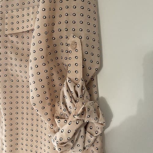 Calvin Klein Women's Medium Blouse Button Up Long Roll Tab Sleeve Peach Dots Top - Thumbnail 14