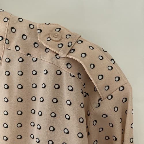 Calvin Klein Women's Medium Blouse Button Up Long Roll Tab Sleeve Peach Dots Top - Thumbnail 4