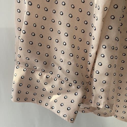 Calvin Klein Women's Medium Blouse Button Up Long Roll Tab Sleeve Peach Dots Top - Thumbnail 7